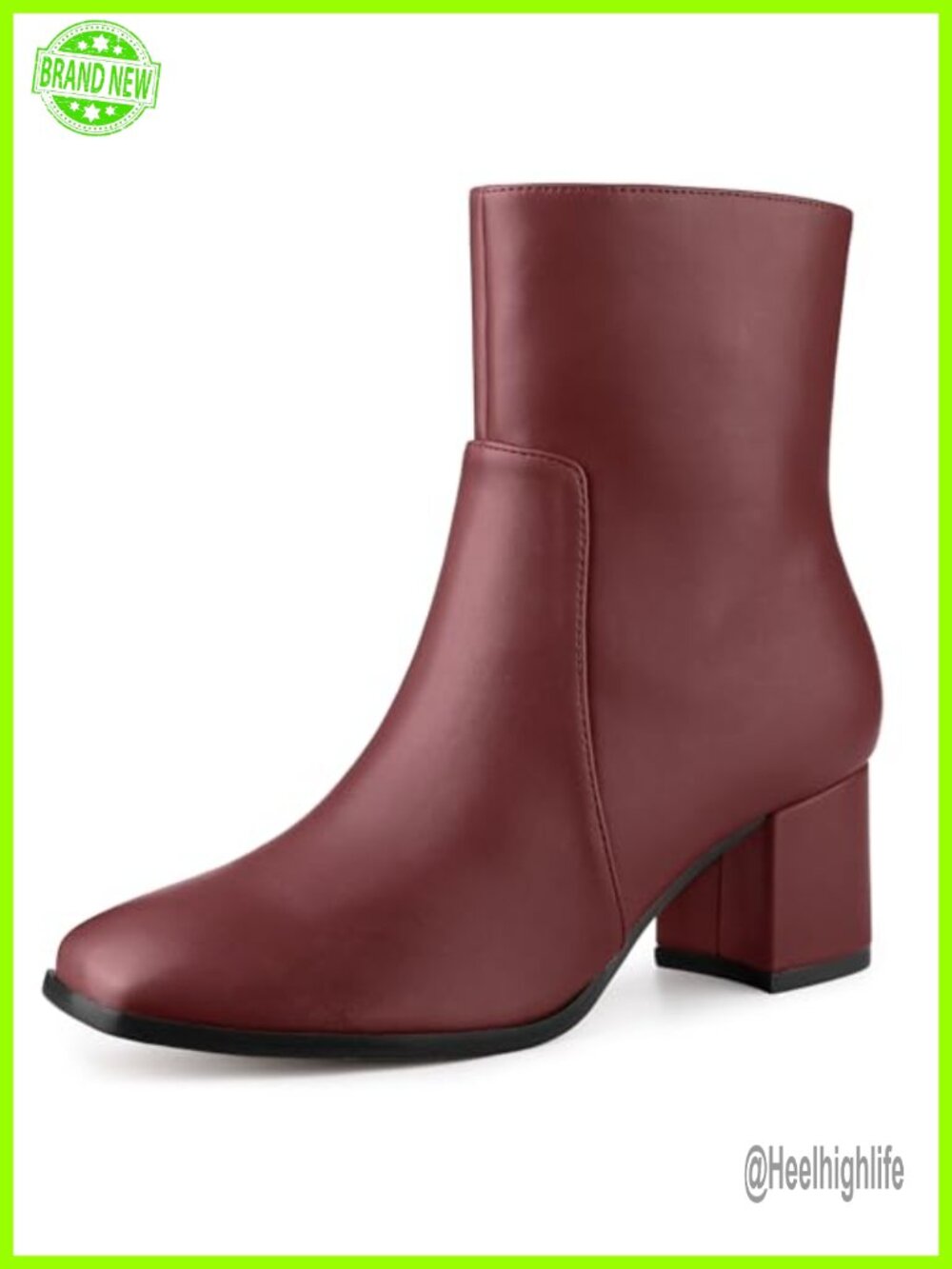 Square Toe Ankle Boots Faux Leather Block Heel Side Zip